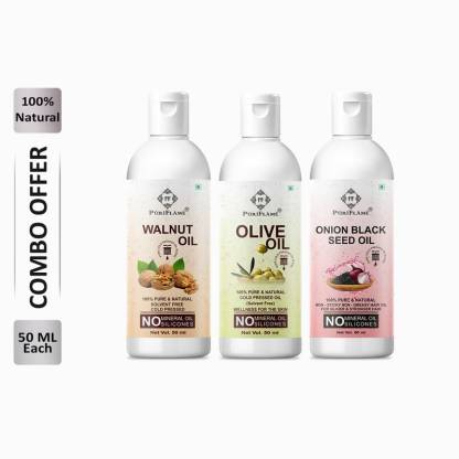 PuriFlame 100% Pure Walnut Oil 50ML & Olive Oil 50ML & Onionblackseed Oil 50ML Combo For Rapid Hair Growth, Anti Hair Fall, Split Ends & Promotes Softer & Shinier Hair (Pack Of 3) Hair Oil