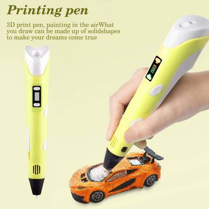 Robotronics 3D-Printing Pen with LCD for 1.75mm PLA and ABS for 3D Drawing, Doodling, Arts, Crafts, Model Making with 3 Piece 1.75mm ABS Filament Refills (Yellow) 3D Printer Pen