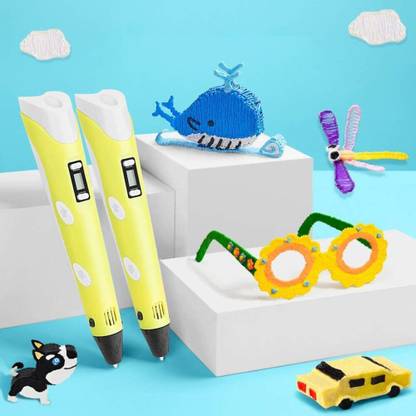 Robotronics 3D-Printing Pen with LCD for 1.75mm PLA and ABS for 3D Drawing, Doodling, Arts, Crafts, Model Making with 3 Piece 1.75mm ABS Filament Refills (Yellow) 3D Printer Pen