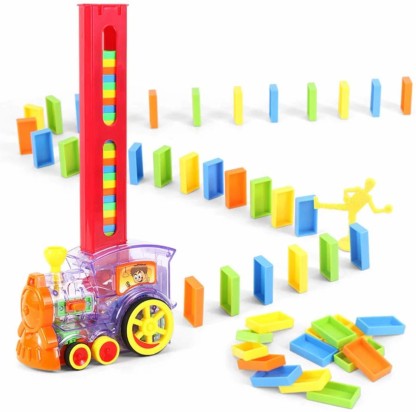 Domino Rally Train Toy Set 60pcs Colorful Plastic Dominoes Toys Educational Toy 