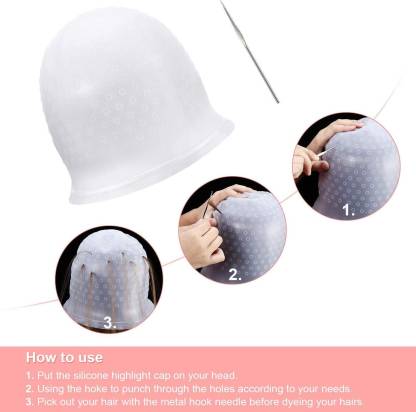 AVEU Silicone Highlighting Hair Cap; Reusable Highlight Salon Hair Coloring  Dye Cap + Hair Colouring brush with Hooks for Dyeing Hair; Hair Coloring/Bleaching  Kit (White) Price in India - Buy AVEU Silicone