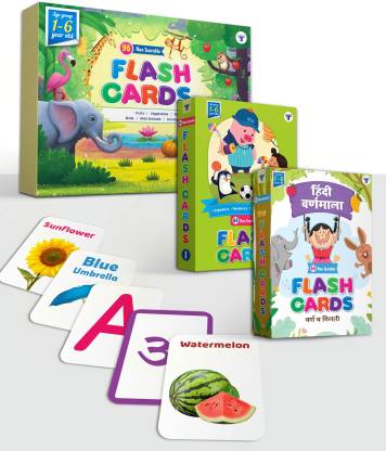 Target Publications Flash Cards for Babies | 224 Non Tearable Cards | Hindi  Varnamala, English Alphabet, Numbers, Animals, Fruits, Flowers, Birds | 1 -  6 Years | Set of 3 Price in