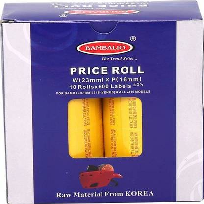Bamablio 2 Line Yellow Colour With MRP Print Price Label Rolls Compatible  with 2316 Labeling Machine Models of all Brands 10 Rolls x 600 Labels (Box  ...