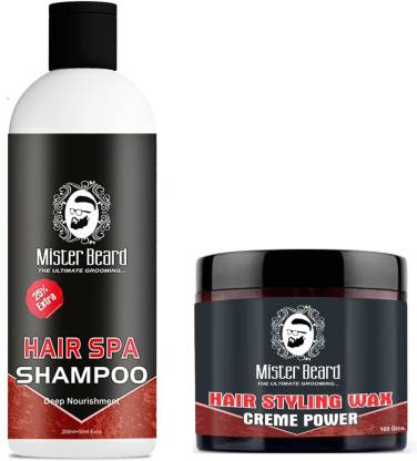 Mister Beard Hair Styling Wax Creme Power 100gm with Hair Spa Shampoo 200ml  Price in India - Buy Mister Beard Hair Styling Wax Creme Power 100gm with  Hair Spa Shampoo 200ml online