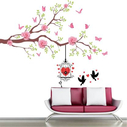 WALLPIK Rose - Flower - Branch - Love Birds - Cage- Butterfly - Hearts -  Colorful - Decorative - Wall Sticker - WP020 Price in India - Buy WALLPIK  Rose - Flower -