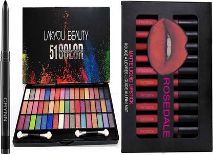 Crynn Smudge Proof Rosedale Kajal & Lakyou Perfect 51 Signature Velvet Eyeshadow Palette & Catsuit Signature 12 Liquid Matte Lipstick