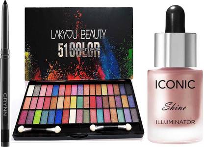 Crynn Smudge Proof Rosedale Kajal & Lakyou Perfect 51 Signature Velvet Eyeshadow Palette & Studio Perfect Iconic Shine illuminator Highlighter