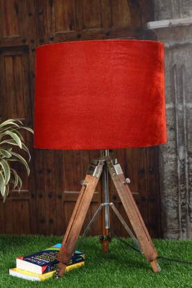 Tapered Rust Colour Shade Night Lamp, Black And Grey Tripod Table Lamp