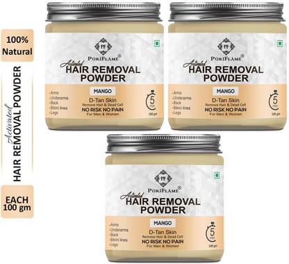 PuriFlame 100% Activated Hair Removal Powder (Mango Fragrance) For  Underarms, Hand, Legs & Bikini Line