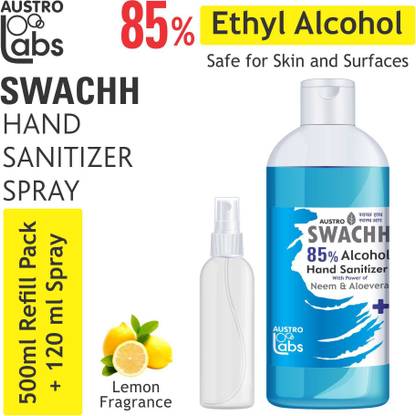 Austro Labs Hand Sanitizer Spray Liquid Refill Pack 500 Ml With Empty Hand Sanitizer Spray Bottle 60 Ml Sanitizer Spray Bottle Price In India Buy Austro Labs Hand Sanitizer
