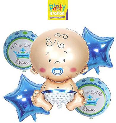 Flipkart Com Party Station Printed Pack Of 5 Pcs Baby Shower Decoration Items One Pc Of Baby Boy Foil Balloon 2 Pcs Of A New Little Prince Foil Balloon