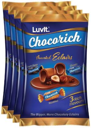 LuvIt Chocorich Assorted Eclairs Hazelnut, Dark Choco & Classic Flavours Toffee Bars  (4 x 480 g)