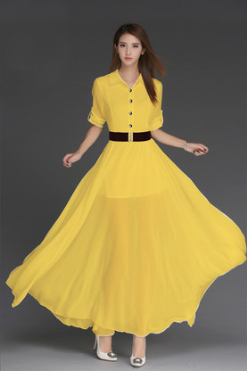Women Maxi Yellow Dress Price in India 