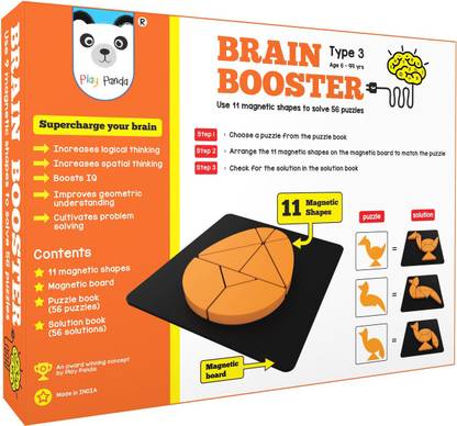 Play Panda Brain Booster Type 3 56 Puzzles Designed To Boost Intelligence With Magnetic Shapes Magnetic Board Puzzle Book And Solution Book Educational Board Games Board Game Brain Booster Type