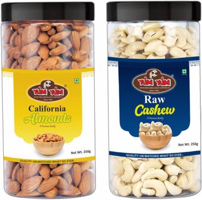 YUM YUM Premium California Almond (250g) and Cashew Nut (250g) 500g Dry Fruits Combo Pack- Almonds, Cashews  (2 x 250 g)