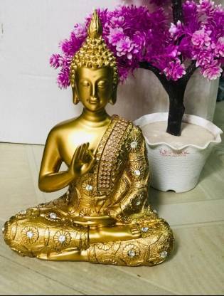 Deesha Planters and Decors Golden Buddha Statue Decorative Showpiece  -  21 cm