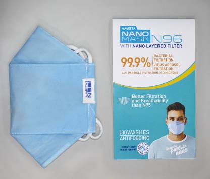 AMRITALIFE:NATURE'S WISDOM N96 3 Ply Mask with Nano layered filter. 99.9% bacterial filtration and virus aerosol filtration. 96% particle filtration. Better filtration and breathability than N95. 3 Ply N96 Mask with Nano Layered Filter Surgical Mask