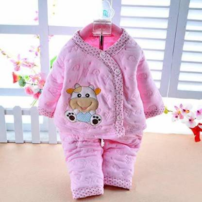 PIKIPOO Presents New Born Baby Cotton Cartoon Print 2 Piece Suit Keep Baby  Warm Cotton Baby Boys Girls Unisex Baby Fleece/Falalen or Flannel Suit  Infant Clothes (Pink 0-3 Months) - | Buy