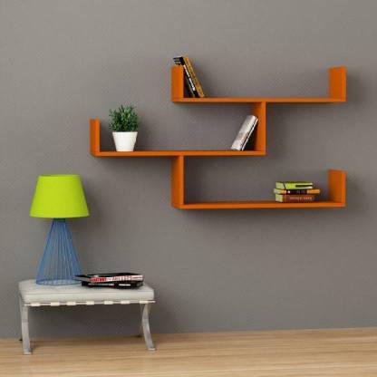 Artfactscrafts Home Decor Wall Shelves Number Of 3 Color Orange Mdf Medium Density Fiber Shelf In India - Home Decor Shelves Ideas