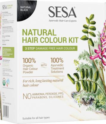 SESA Natural Hair Colour Kit - 100% Organic Hair Colour Powder - 3 Step Kit  - Natural Black, 40ml + 200gm , Black - Price in India, Buy SESA Natural Hair  Colour