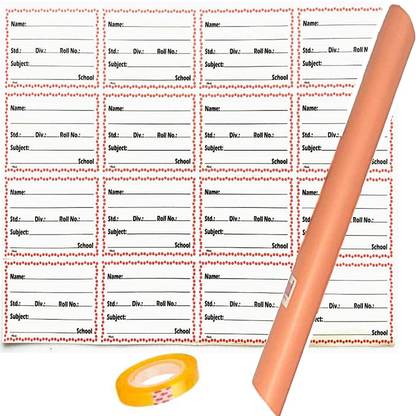 ABC Season Store Book Cover & Labels Combo | Set of 2 Book Cover Roll, Name Label (32 PIS) & Free 1 Cello Tape | Plastic Laminated Brown 8 Meters Roll ...