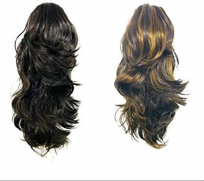 Naira 2 In 1 Extension For Women Girls 22 Inch Straight Wavy With Clutch Pack Of 2 Black Brown Golden Highlights Hair Extension Price In India Buy Naira
