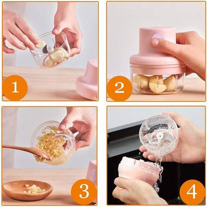 PARTH ENTERPRISE Mini Electric Garlic Chopper Slicer, 250 ml Portable Food Chopper Processor, Garlic Masher with Sharp Blades Blender for Fruits/ Chili/Garlic/Vegetables/Onion/Nuts/Pepper/Ginger/Salad Electric Vegetable Chopper