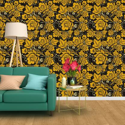 infinity interiors Decorative Yellow, Black Wallpaper Price in India - Buy  infinity interiors Decorative Yellow, Black Wallpaper online at 
