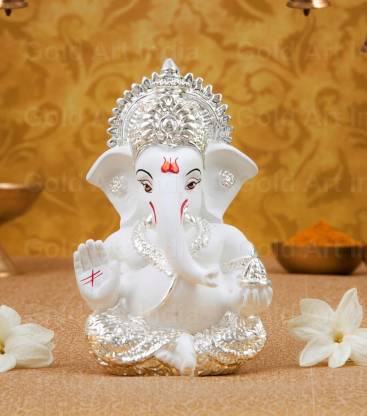 Gold Art India Gold Art India Silver plated Ganesha with white terracotta color Lord Ganesha for gift Ganesha