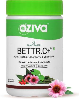 OZiva Bettr.C+ (Plant based Vitamin C with Zinc, Rosehip, Bioflavonoids)(60 No)