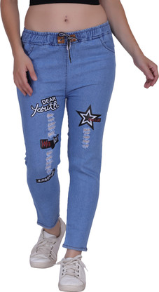 Jogger Fit Women Light Blue Jeans Price 