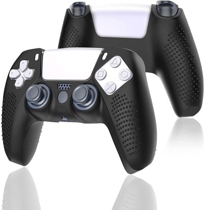 YoRHa Silicone Cover Skin Case for PS5 Dualsense Controller x 1 Black with Thumb Grips x 10 