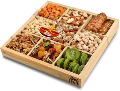 HyperFoods RawFruit Premium 9 Dry Fruit Combo Wooden Gift Box | Premium Dried Fruit Berries Combo Gift Pack with Greeting Card | Happy Diwali Festival Gift Hampers for Corporates Friends & Relatives