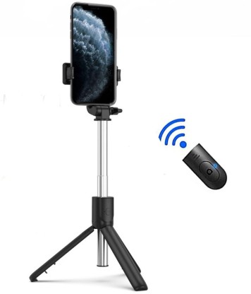 All in One Selfie Stick & Tripod,Extendable Non Skid Tripod Stand with Detachable Bluetooth Remote,Lightweight,Adjustable Heavy Duty Aluminum Tripod for iPhone Android Phone 