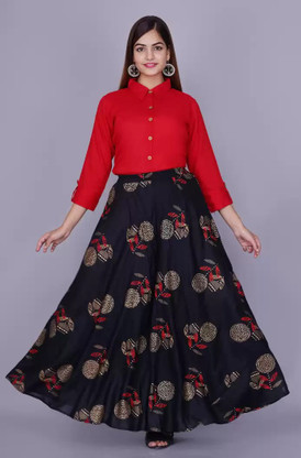 Women Ethnic Top and Skirt Set Price in 