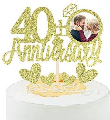 Zyozi Gold Glitter 40th Anniversary Cake Topper With Diamond Ring Heart Cake Decorations Set For 40th Wedding Graduation Retirement Company Celebration Party Pack Of 5 Edible Cake Topper Price In India