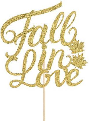 Zyozi Gold Glitter Fall In Love Cake Topper Fall Themed Wedding Wedding Anniversary Bridal Shower Party Decorations Edible Cake Topper Price In India Buy Zyozi Gold Glitter Fall In Love Cake Topper