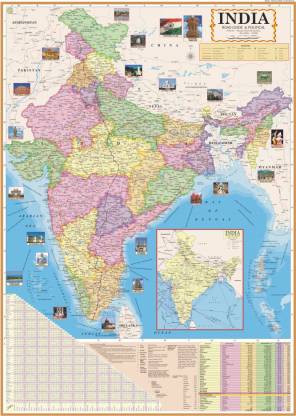 Indian Map For Upsc India Political Map/Chart | Map Size (40 Inch X 28 Inch).Paper Print| Best  Useful For Upsc, Ssc, Ies, Railway And Other Competitive Exams. (English Map).  Paper Print - Maps Posters In India -