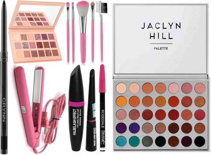 Crynn Smudge Proof Rosedale Kajal & Pro Ultra Saloon Professional Hair Straightener & 3in1 Eyeliner Mascara Eyebrow Pencil & Ultimate Glam Glazed Eyeshadow Palette & Professional 5 Makeup Brush & Jaclyn Hill Glazed Eyeshadow Palette