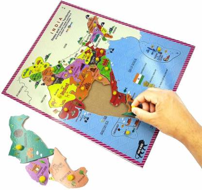 Saunidh Wooden Indian Map states with capital Puzzles with Knobs Board ...