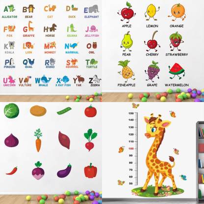 WALL STICKS Animal Alphabets - Fruits - Vegetables – Height Chart - Baby -  Kids - Learning - Education - Play - School - Nursery – 4