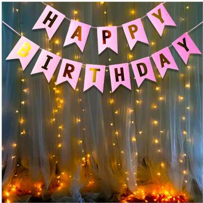 Party Propz Pink Happy Birthday Banner With Led Light Decoration Items For  Girls, Boys,Kids Bday Decorations Kit/Birtday Supplies/Lights Combo Pack  Set/ Princess, First, 2nd, Cake Smash Theme Price in India - Buy