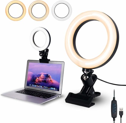 USB Powered LED Desk Light Ring with Clamp Mount Clip and Adjustable Tripod Stand for Selfie/Live/Photography/Makeup Ring Light for Laptop Computer 6 Zoom Light for Video Conferencing/Recording 