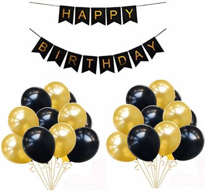 Happy Birthday Banner And Balloons Flipkart.com | Partyballoonshk Solid Happy Birthday Party Decorations Set-Happy  Birthday Banner (Banner + Balloons), Metallic Latex Balloons (Black & Gold  )( Pack Of 51) Balloon - Balloon