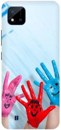 Bluvver Back Cover for Realme C20,RMX3061, Printed Hands Smile Face Back Cover