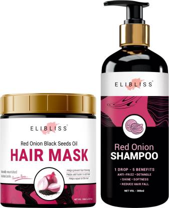 ELIBLISS Red Onion Shampoo & Red Onion Hair Mask Combo kit, Reduce Seasonal  Hair Fall (300ml + 200ml) Price in India - Buy ELIBLISS Red Onion Shampoo &  Red Onion Hair Mask