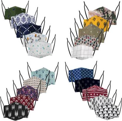 Klosia Family Pack , 100% Cotton Printed Fashionable Protective Fabric N95 Mask for Men ,Women ,Kids , Girls , teens with Adjustable Ear loop & Adjustable Strap , Hand rub Designer 3d Mask kmask20set_29 Reusable, Washable Cloth Mask With Melt Blown Fabric Layer