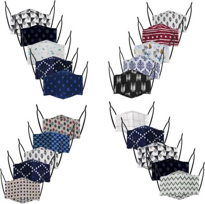 Klosia Family Pack , 100% Cotton Printed Fashionable Protective Fabric N95 Mask for Men ,Women ,Kids , Girls , teens with Adjustable Ear loop & Adjustable Strap , Hand rub Designer 3d Mask kmask20set_25 Reusable, Washable Cloth Mask With Melt Blown Fabric Layer