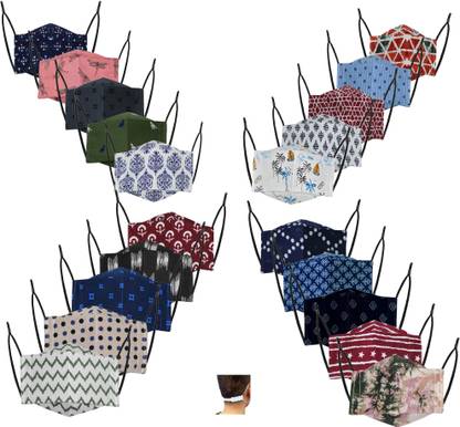 Klosia Family Pack , 100% Cotton Printed Fashionable Protective Fabric N95 Mask for Men ,Women ,Kids , Girls , teens with Adjustable Ear loop & Adjustable Strap , Hand rub Designer 3d Mask kmask20set_01 Reusable, Washable Cloth Mask With Melt Blown Fabric Layer