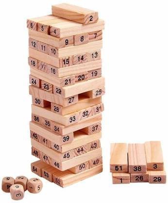 Toppling and Tumbling Games Deluxe Stacking Game Timber Tower Wood Block Stacking Game 48 Piece Classic Wooden Blocks for Building 